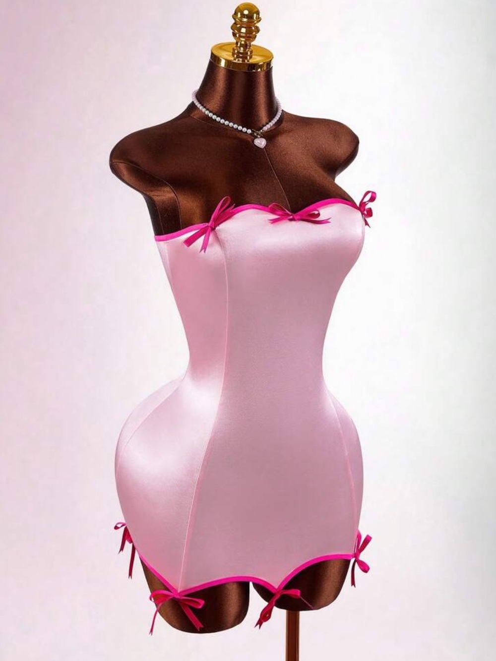 Strapless Pink Mini Dress with Ribbon Trim